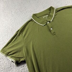 Ash & Erie Tipped Polo Shirt Mens XXL 2XL Green Textured Collared Soft